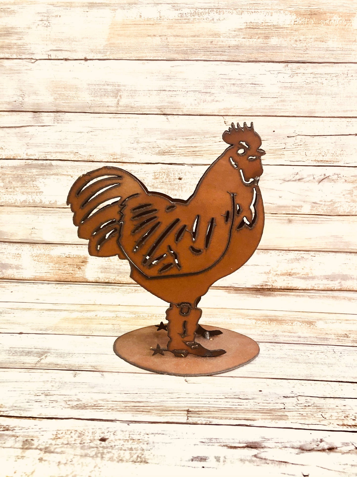 Chicken with Boots Rustic Metal Figure