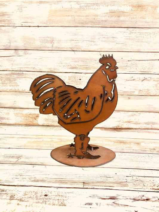 Chicken with Boots Rustic Metal Figure