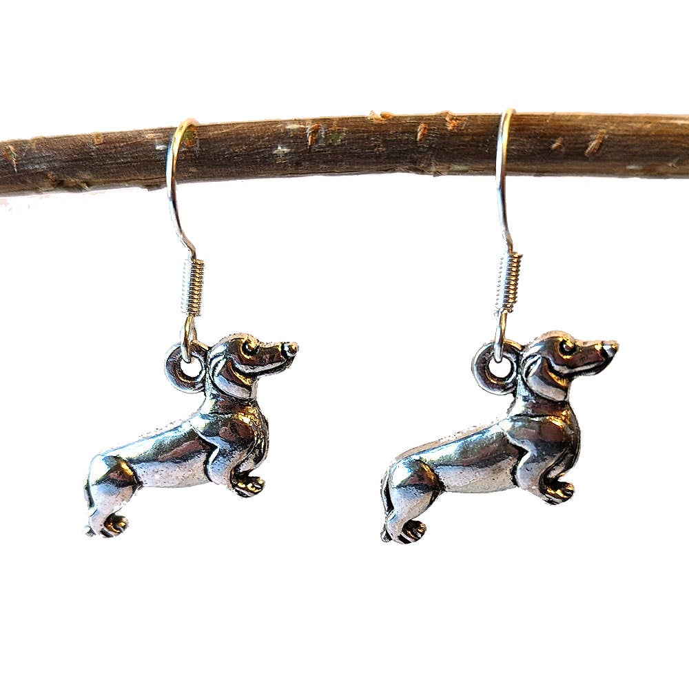 Dachshund Dog Antique Silver Earrings