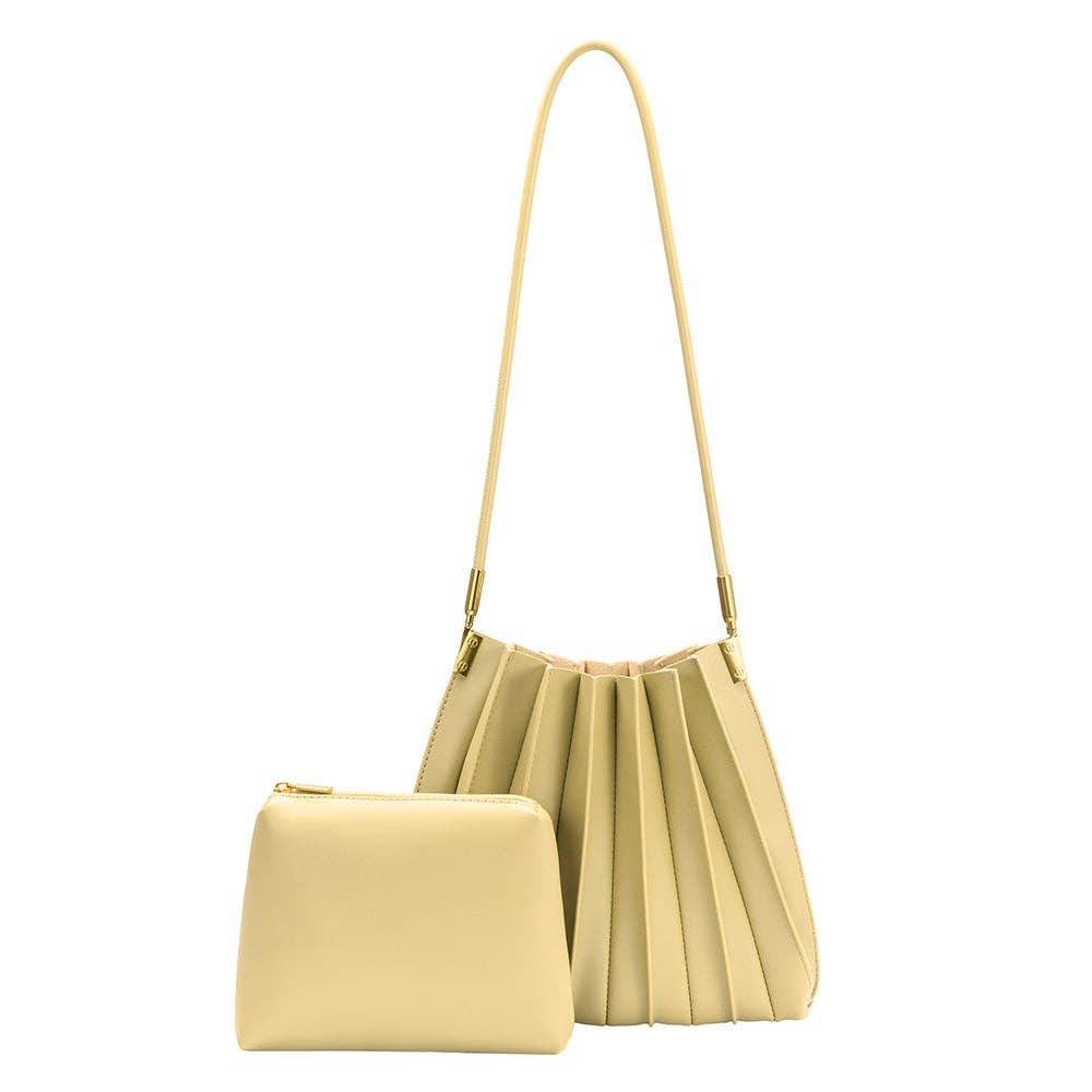 Carrie Yellow Pleated Vegan Shoulder Bag