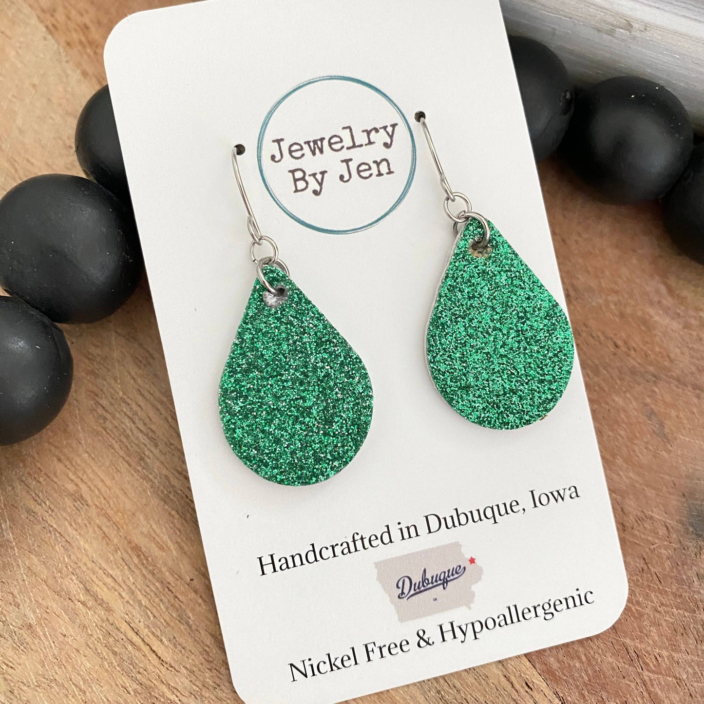 Small Teardrop: Fine Green Glitter