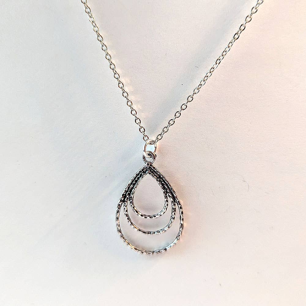 Antique Silver Triple Teardrop Necklace