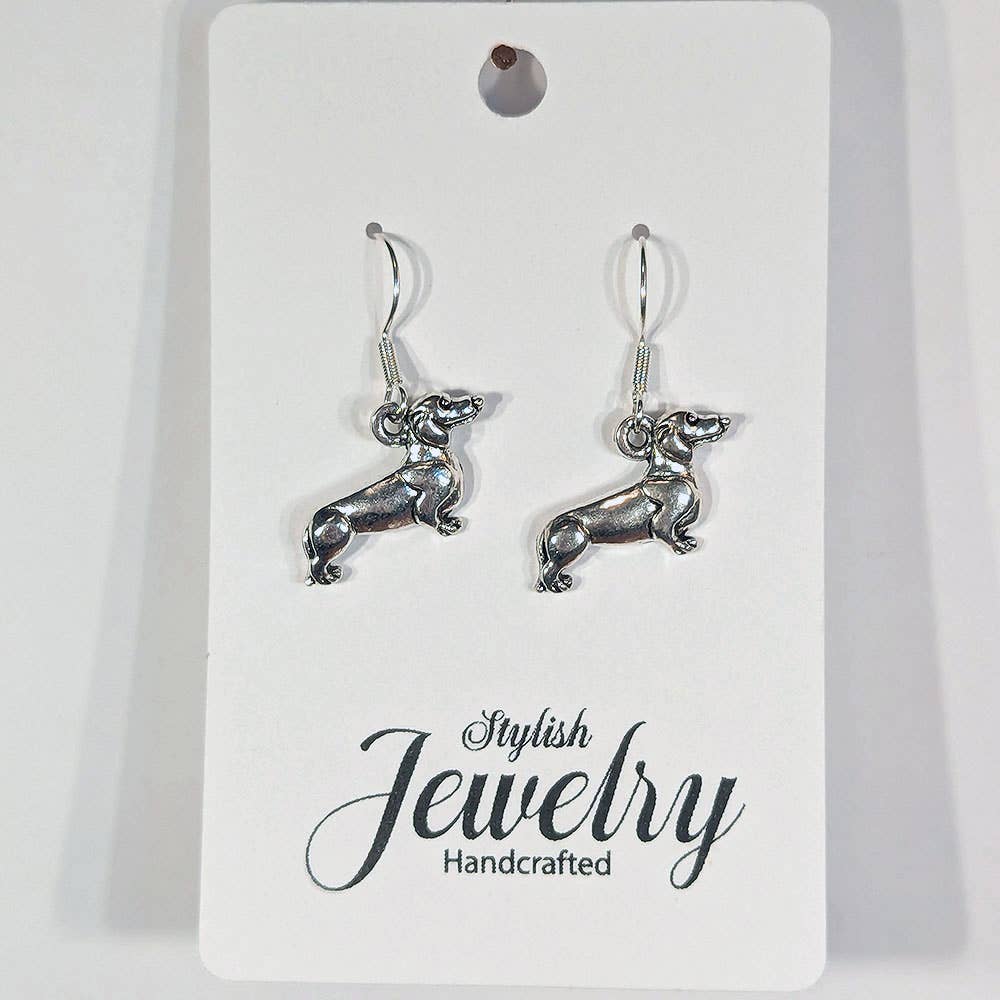 Dachshund Dog Antique Silver Earrings