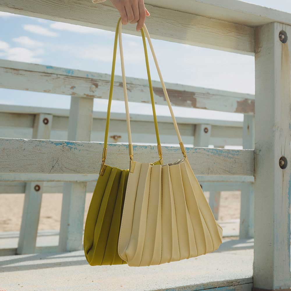Carrie Yellow Pleated Vegan Shoulder Bag