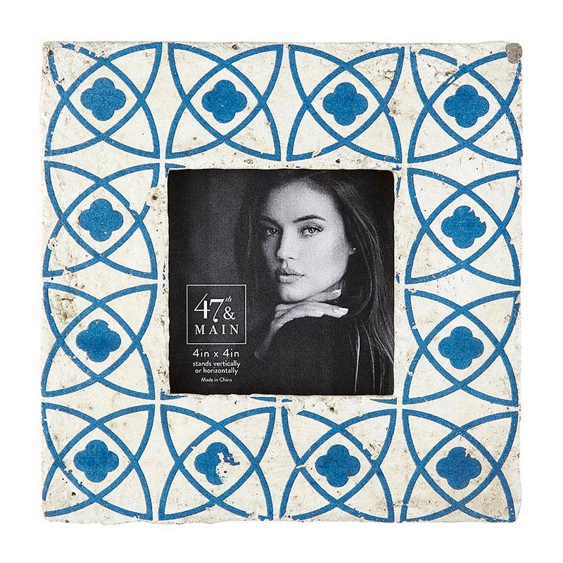 Picture Frame, 4x4 Mediterranean Blue & White