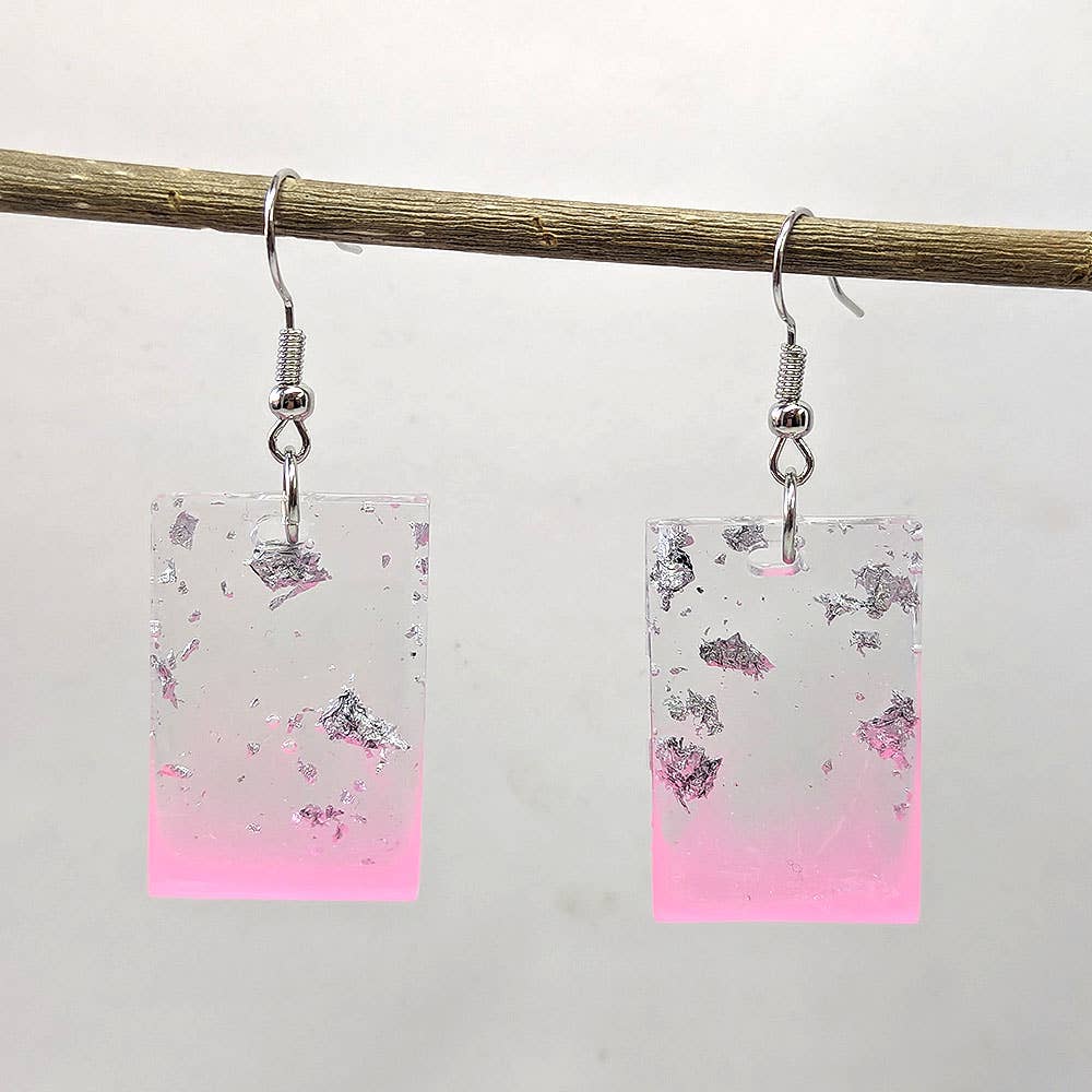 Colored Silver Gold Leaf Mica Rectangle Resin Earrings