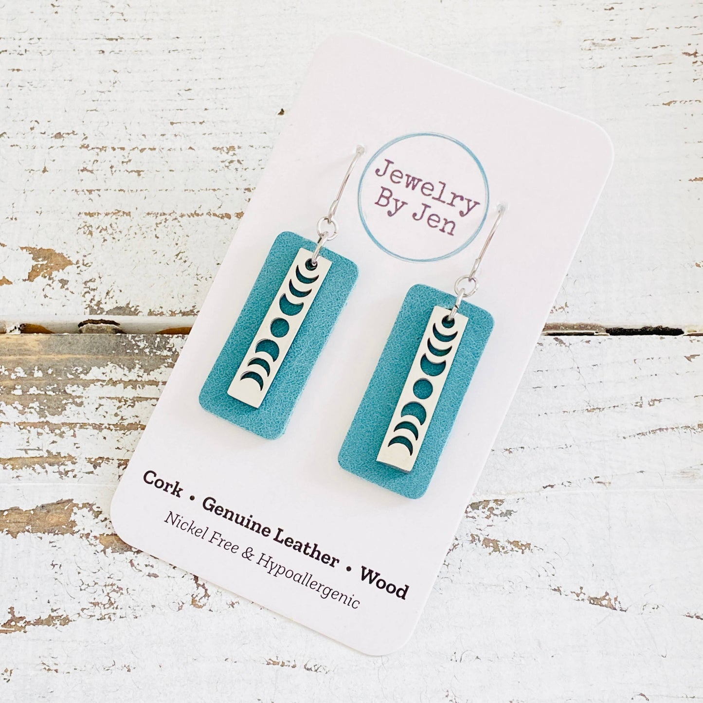 Moon Phase Earrings: Dusty Turquoise