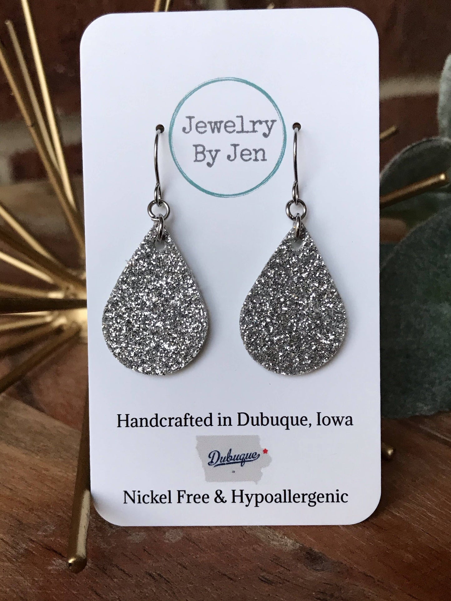 Small Teardrop: Fine Silver Glitter