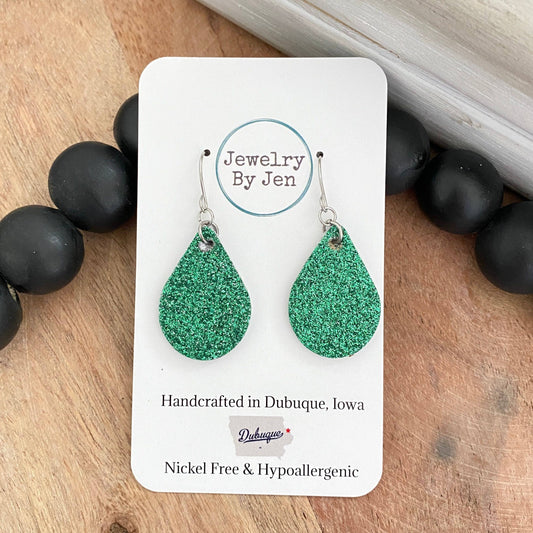 Small Teardrop: Fine Green Glitter