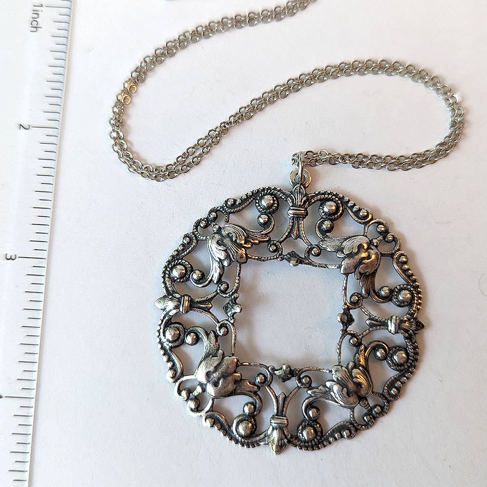 Antique Silver Large Pendant Necklace