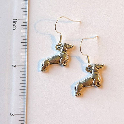 Dachshund Dog Antique Silver Earrings