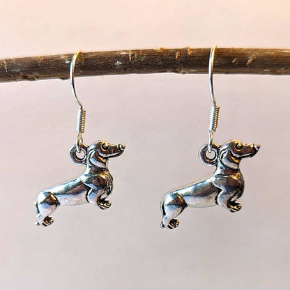 Dachshund Dog Antique Silver Earrings