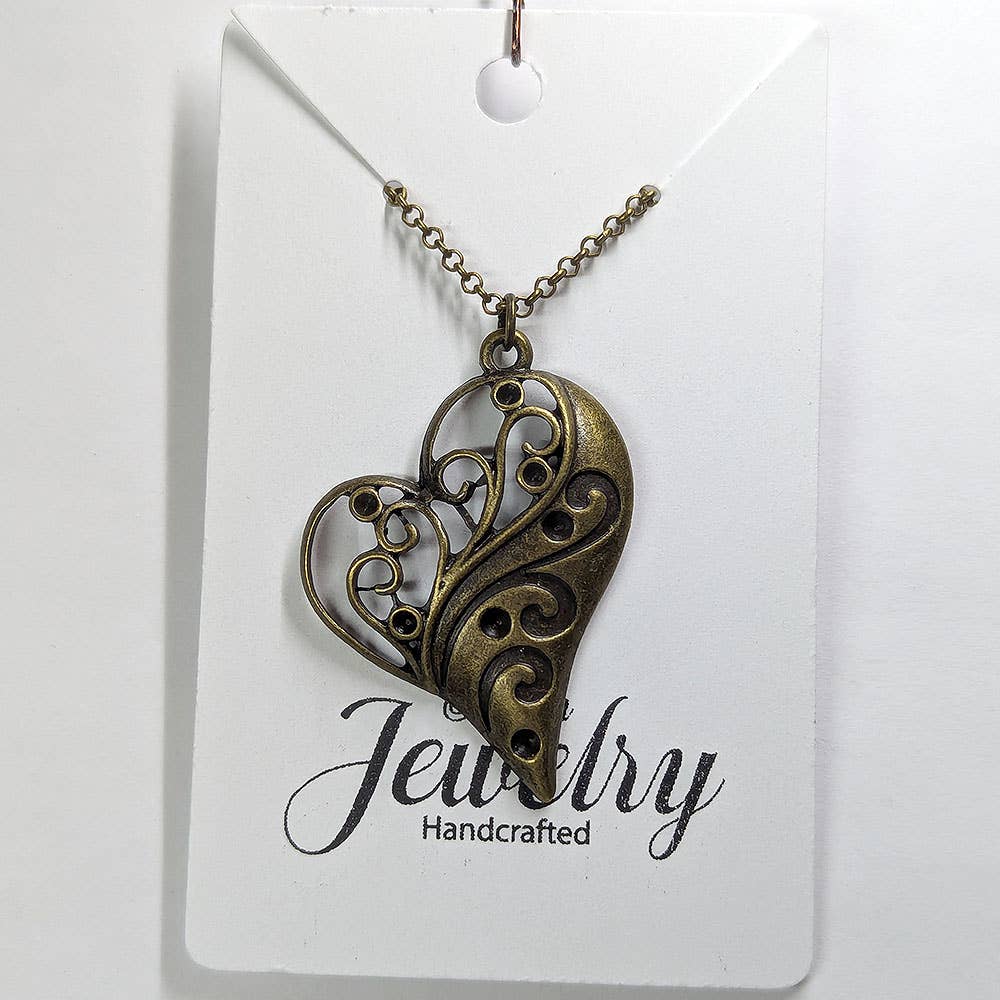 Antique Bronze Cutout Heart Vintage Style Necklace