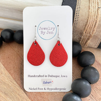 Small Teardrop: Red Metallic Saffiano