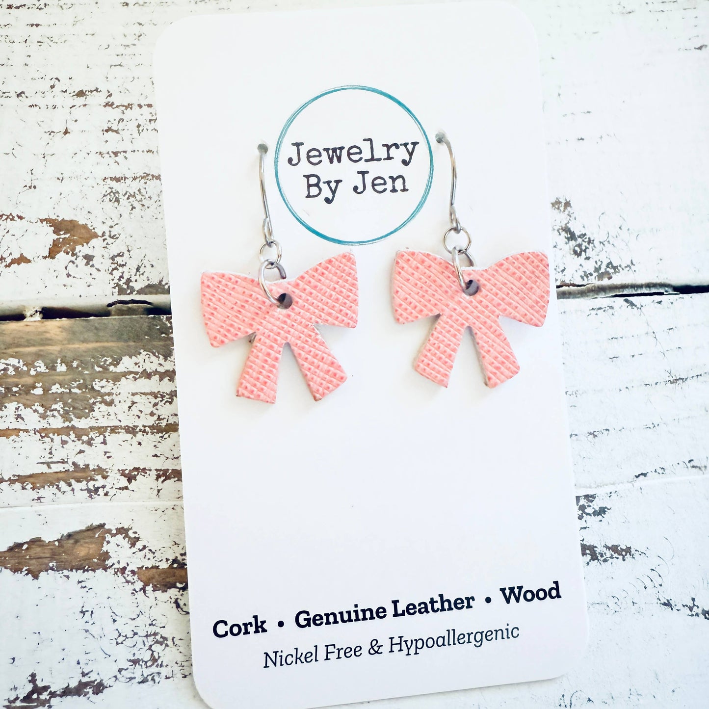 Bow Earrings: Pink Saffiano