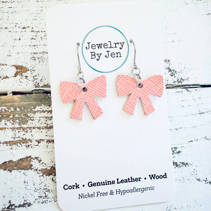 Bow Earrings: Pink Saffiano