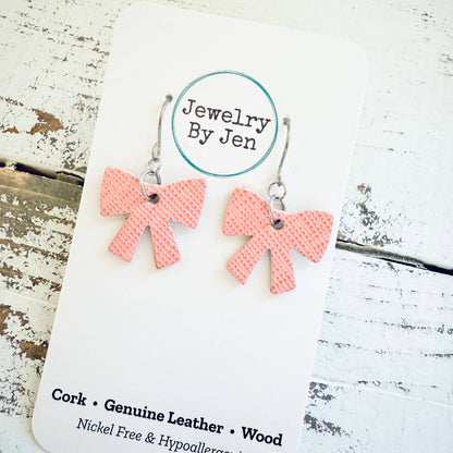 Bow Earrings: Pink Saffiano