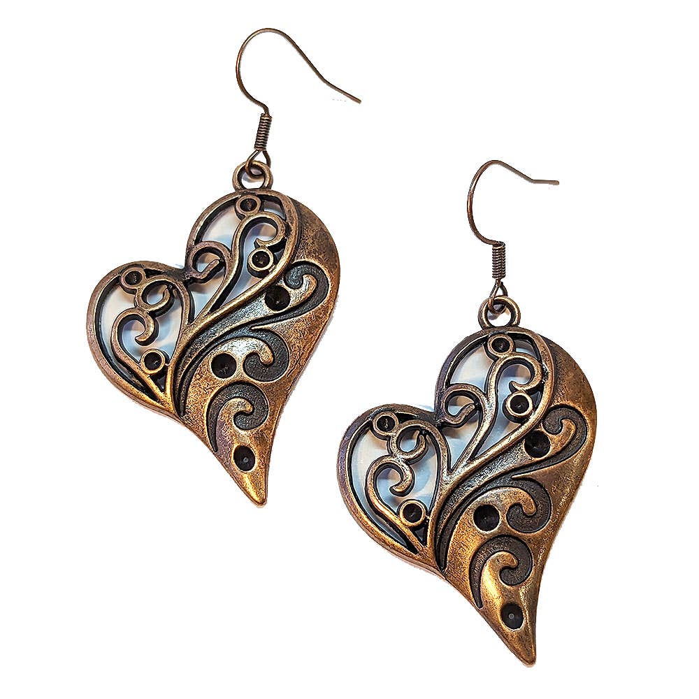 Antique Copper Angel Hollow Heart Earrings