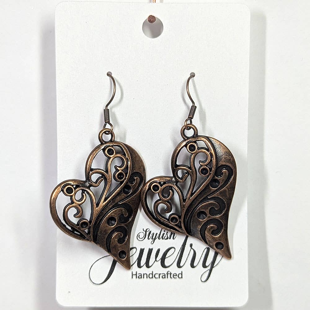 Antique Copper Angel Hollow Heart Earrings