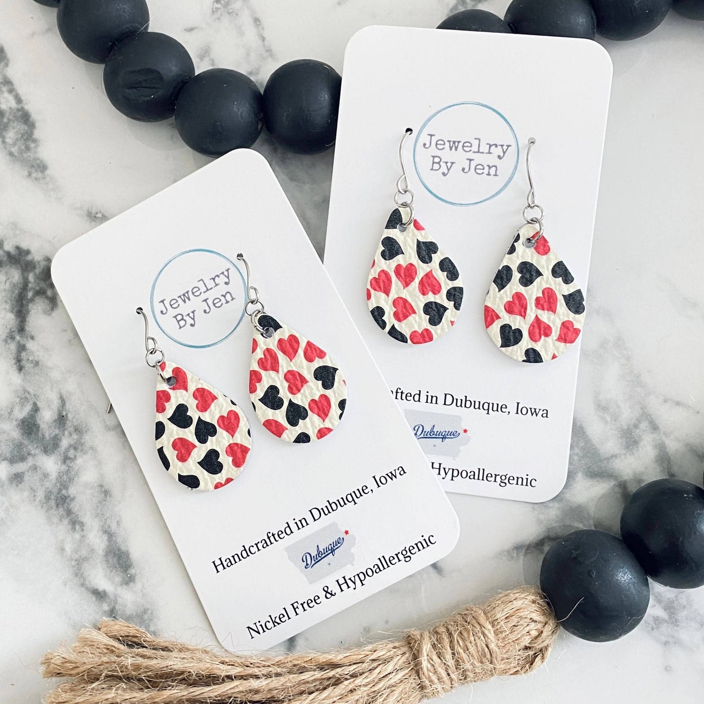 Small Teardrop Earrings: Queen of Hearts