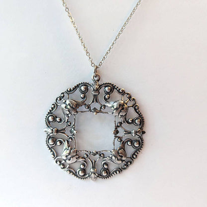 Antique Silver Large Pendant Necklace