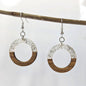 Clear Silver Leaf Resin Wood Hollow Round Hoop Earrings