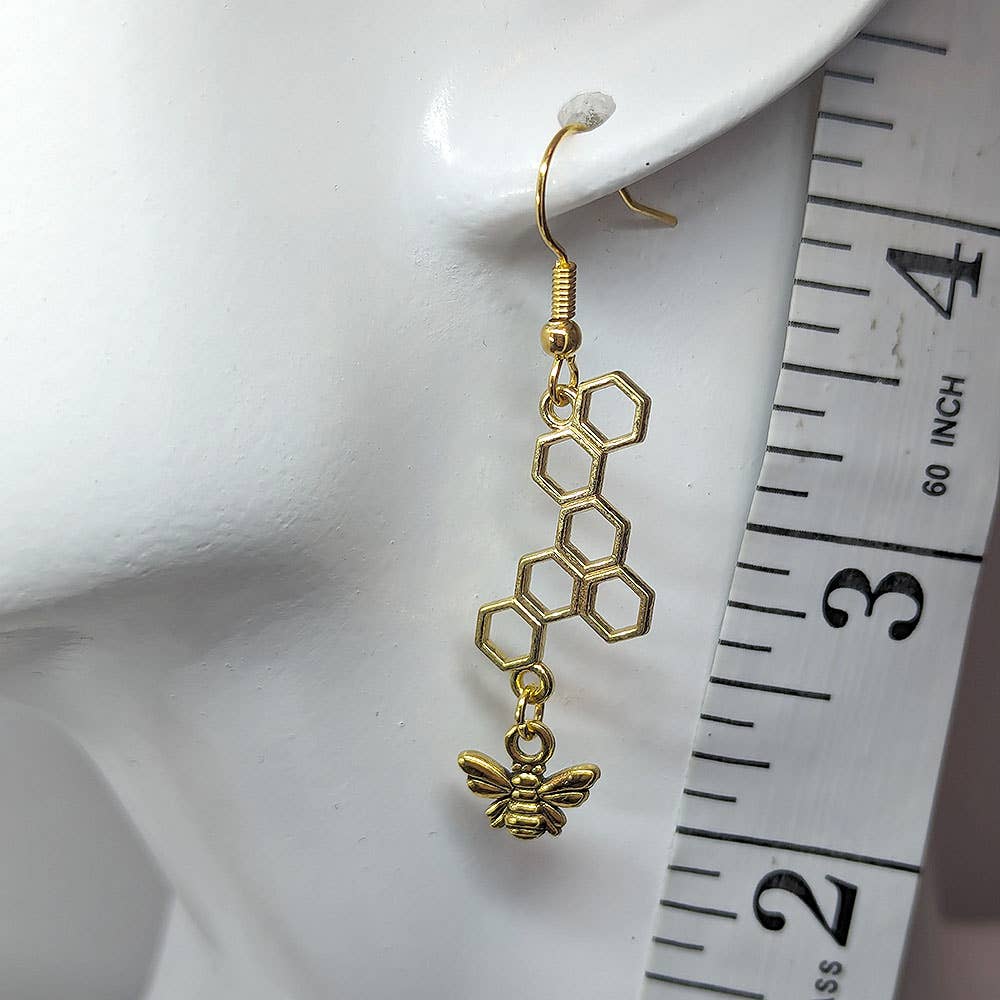 Antique Gold Bee With Hive Earrings