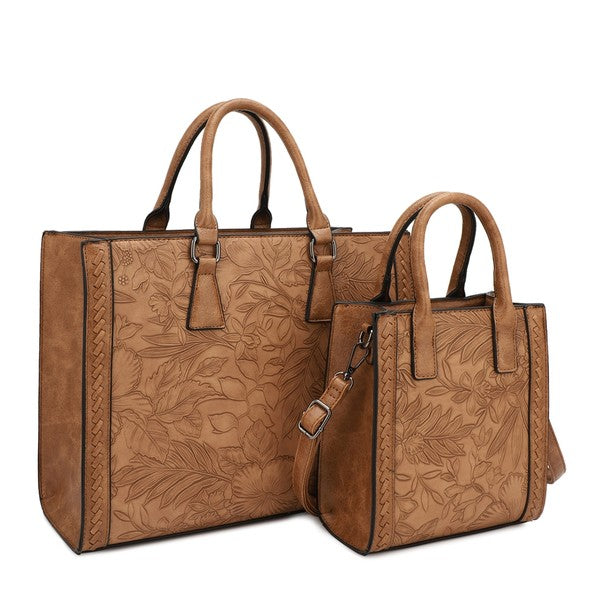 Hibiscus Floral Embossed 2-in-1 Totes Set