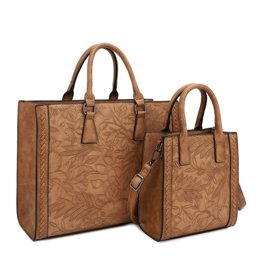 Hibiscus Floral Embossed 2-in-1 Totes Set