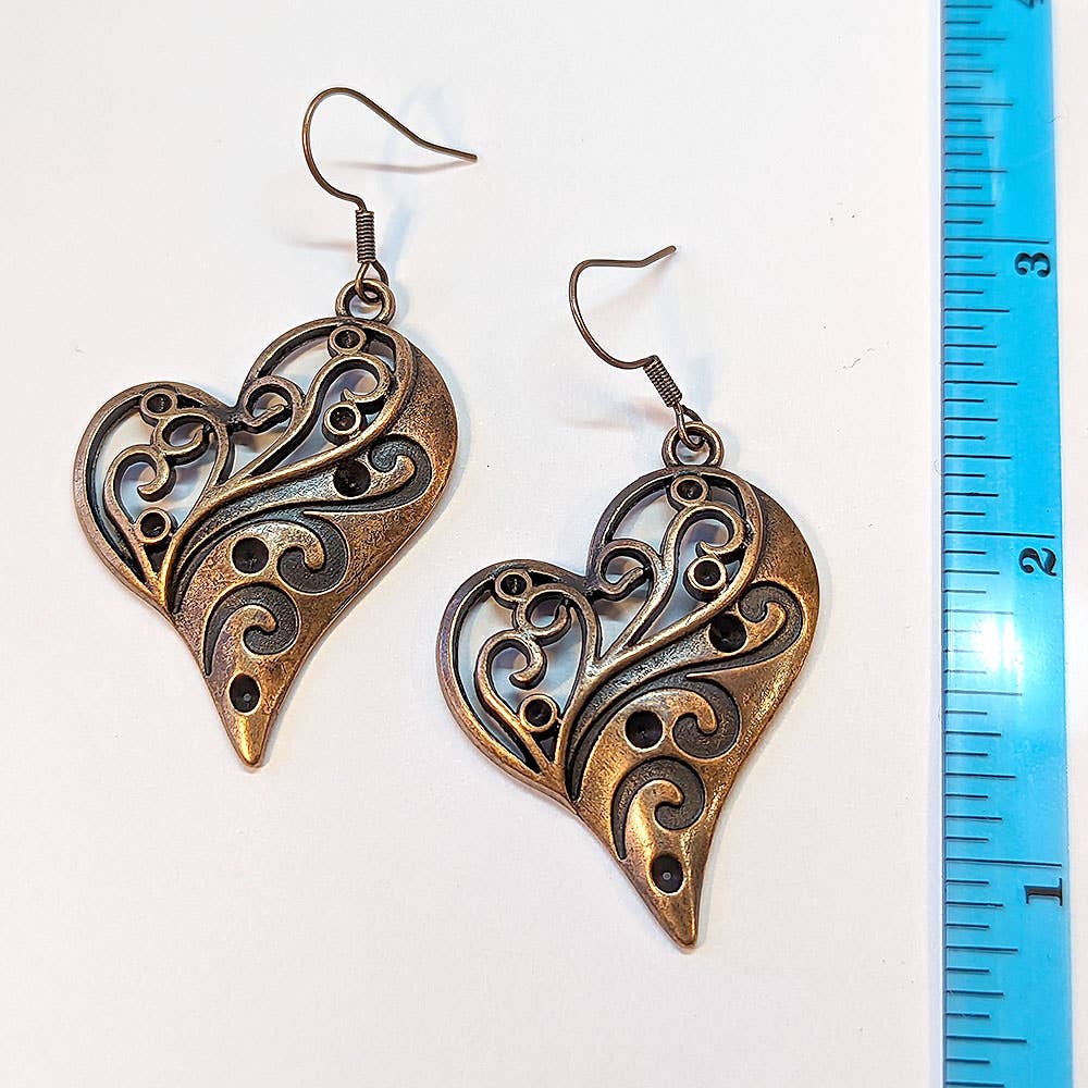 Antique Copper Angel Hollow Heart Earrings