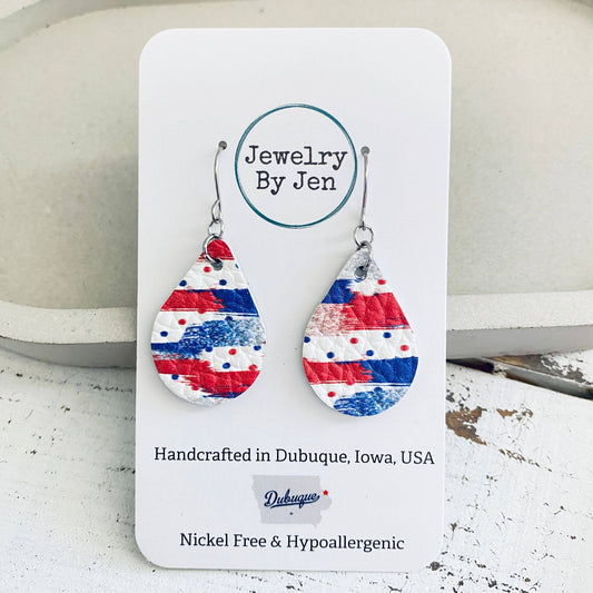 Small Teardrop: Red, White & Blue Brushstrokes