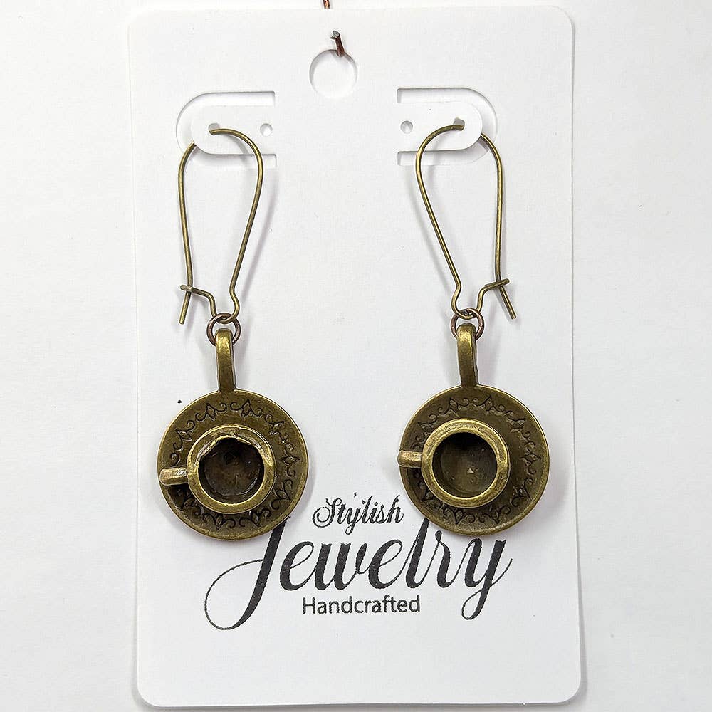 Antique Bronze Cup and Saucer Vintage Style Earrings