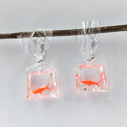 Fish in a Bag, Resin Earrings