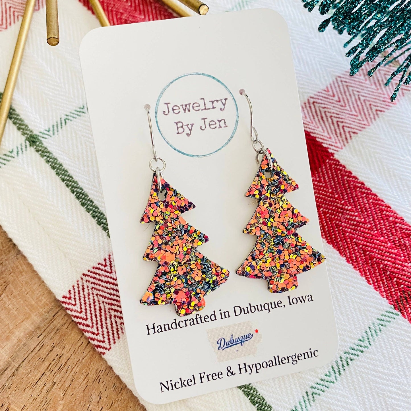 Christmas Tree Earrings: Chameleon Glitter