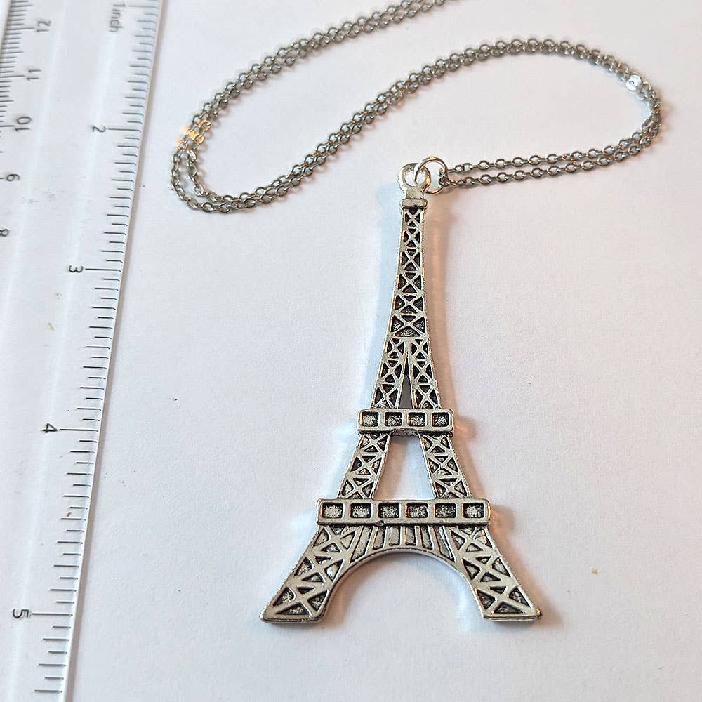 Antique Silver Large Eiffel Tower Pendant Necklace