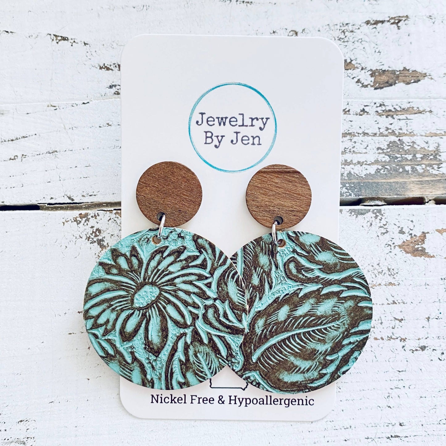 Wood Stud Earring: Turquoise & Brown Daisy