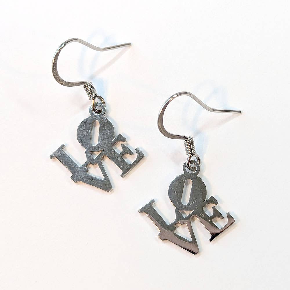 Stainless Steel Angle LOVE Charm Silver Earrings