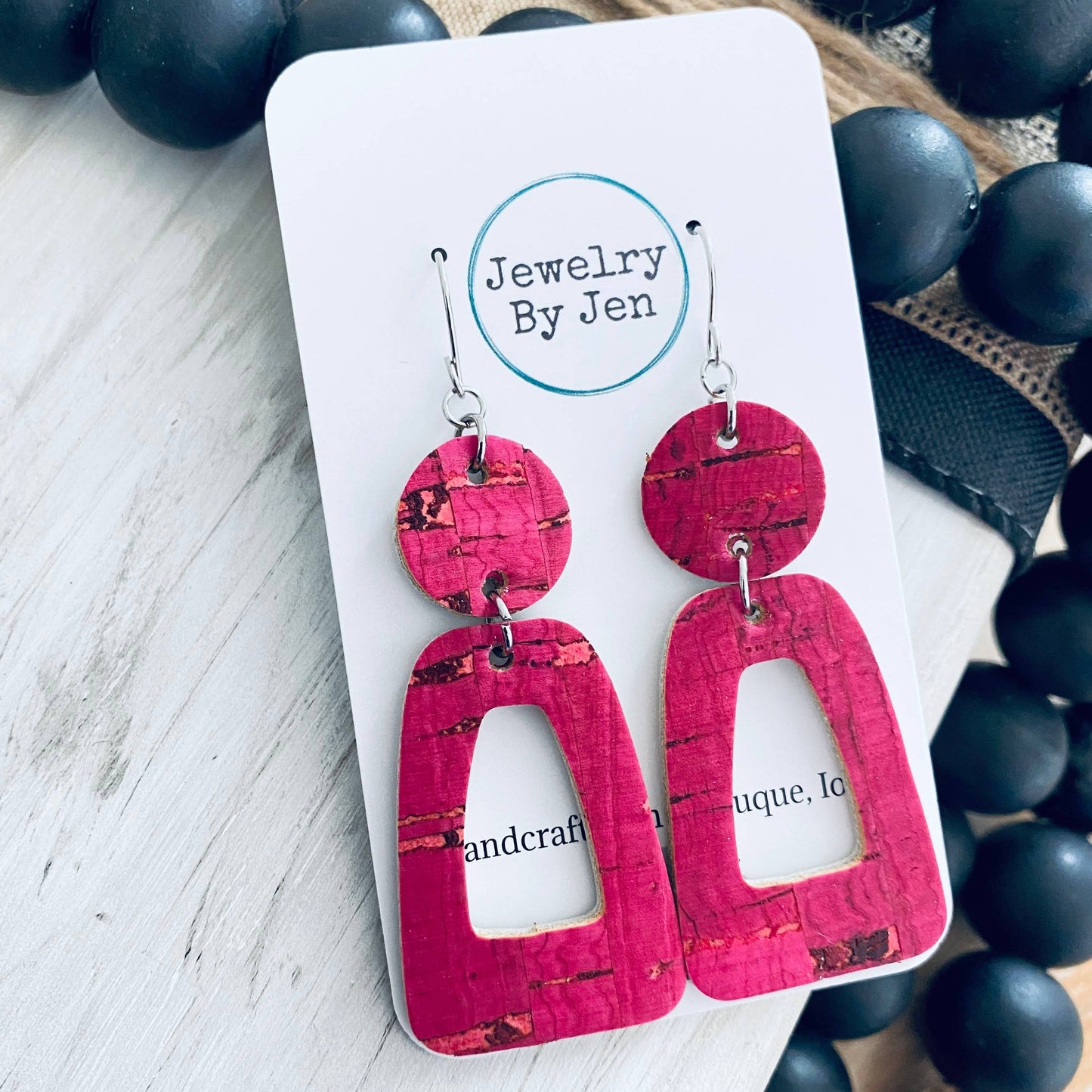 Trixie Earrings: Hot Pink Cork