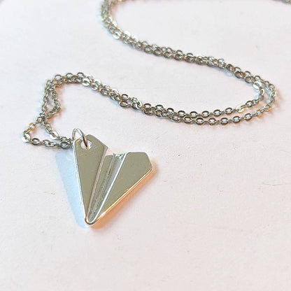 Origami Paper Airplane Necklace Silver