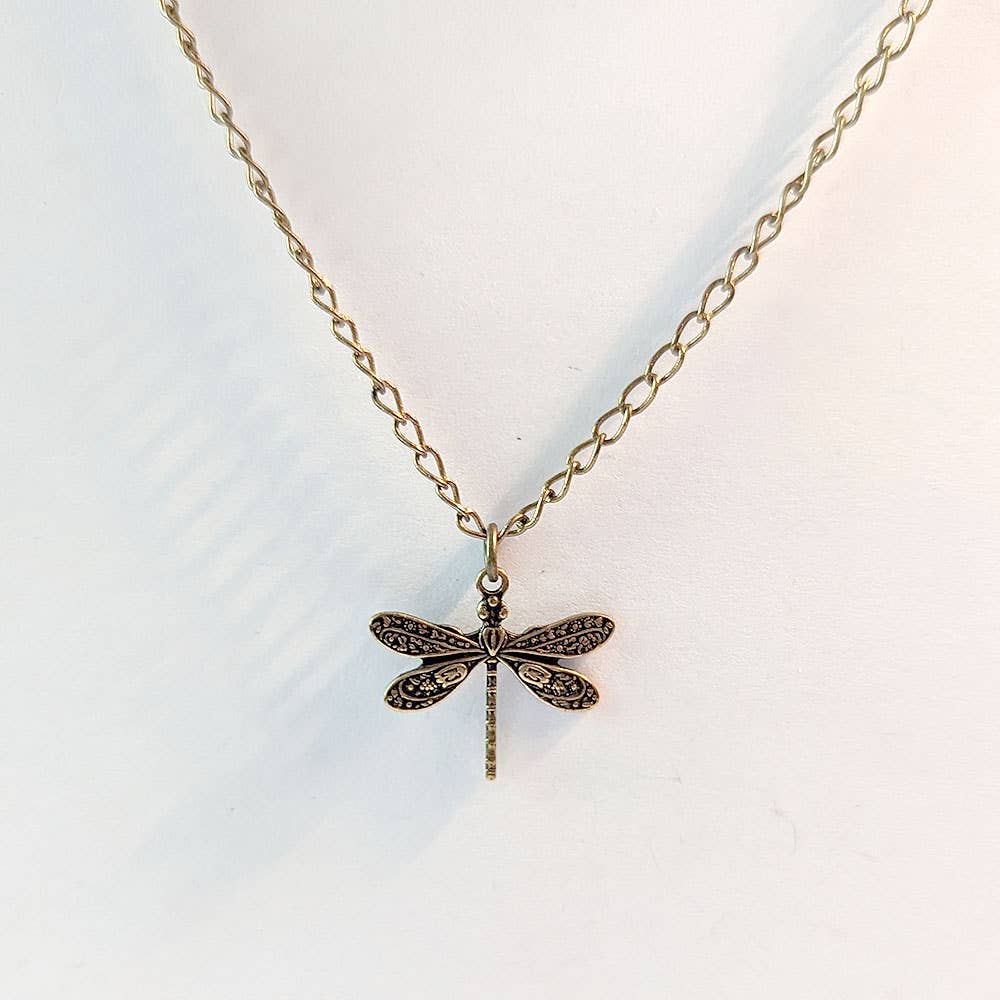 Antique Bronze Small Dragonfly Necklace