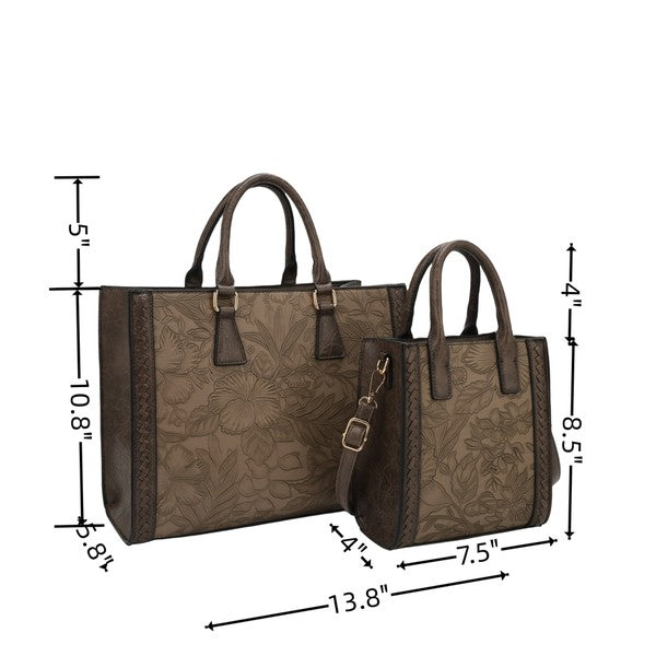 Hibiscus Floral Embossed 2-in-1 Totes Set