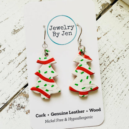 Christmas Tree Earrings: White w/Green & Red