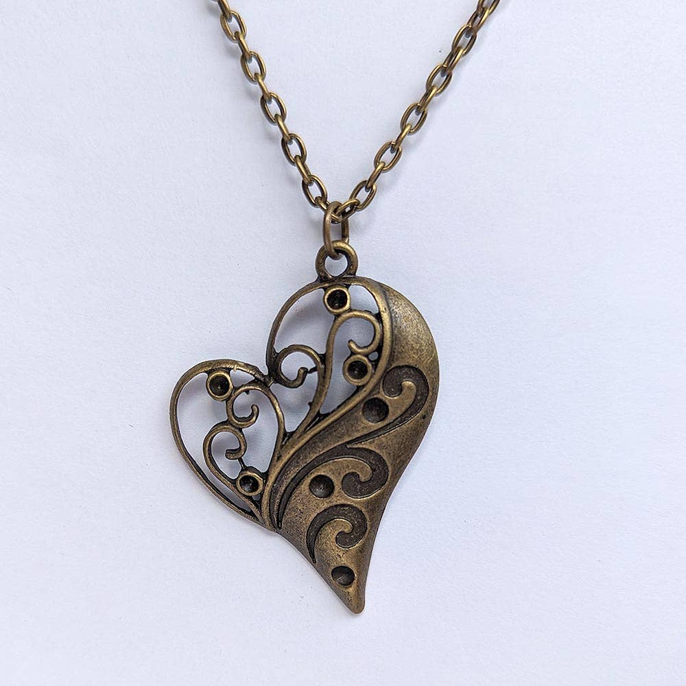 Antique Bronze Cutout Heart Vintage Style Necklace