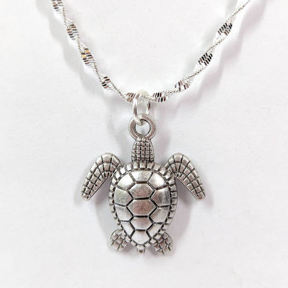 Sea Turtle Pendant Sterling Silver Necklaces 18"