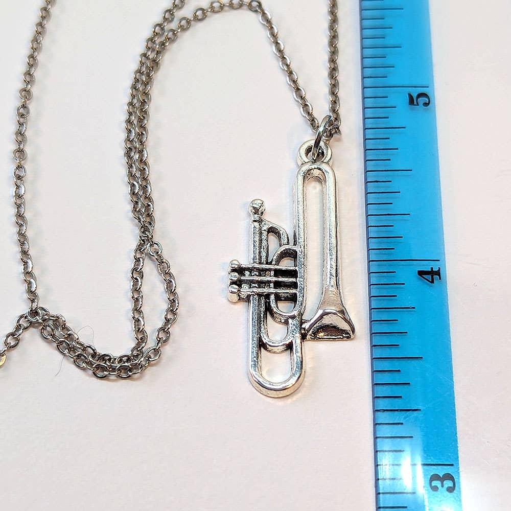 Trombone Musical Instrument Antique Silver Necklace