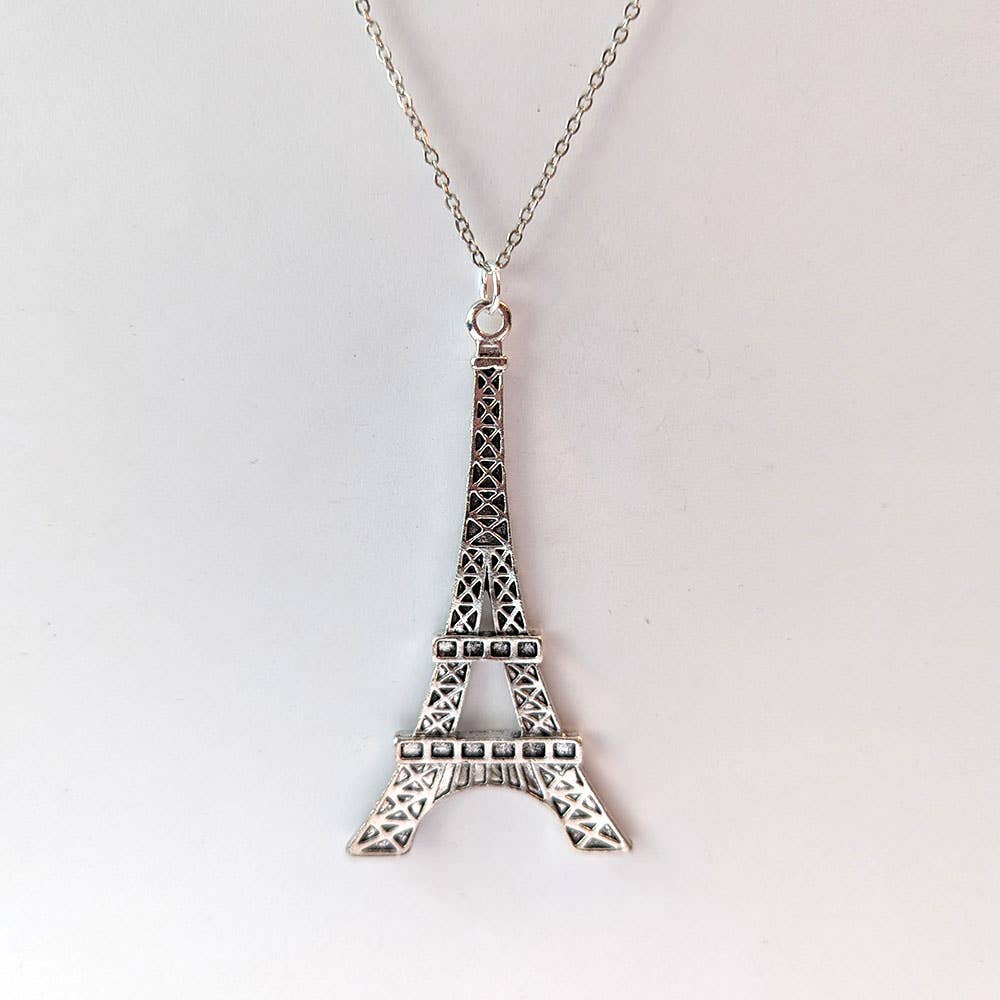 Antique Silver Large Eiffel Tower Pendant Necklace