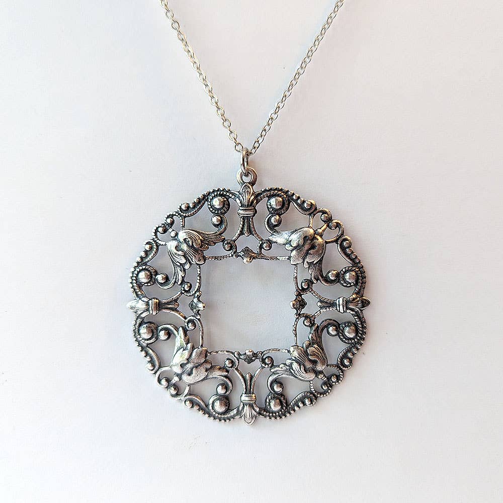 Antique Silver Large Pendant Necklace