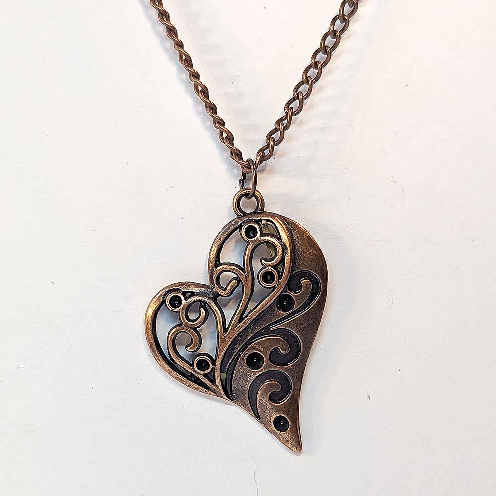 Decorative Hollow Heart Antique Copper Necklace