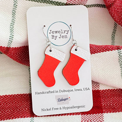 Christmas Stocking Earrings: Red Metallic