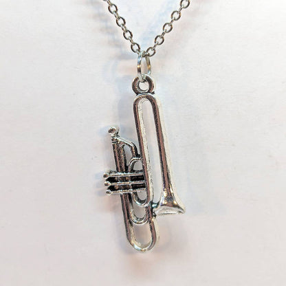 Trombone Musical Instrument Antique Silver Necklace